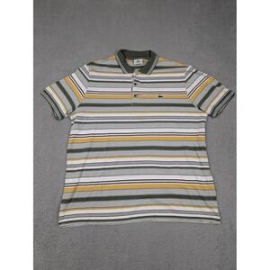 Lacoste Polo Shirt Mens 2XL Green Yellow Striped Regular Fit Pique Gator F8455